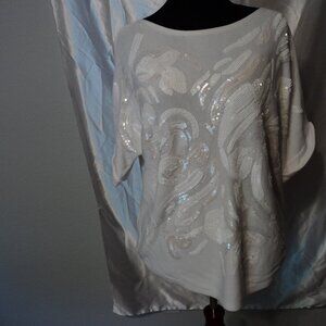 Women's Pullover Sweater White Sequin - Alabaster ***NWT***